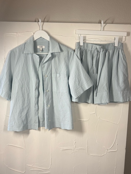 COS Other - COS Light Blue Seersucker Short Set - Button Shirt & Shorts